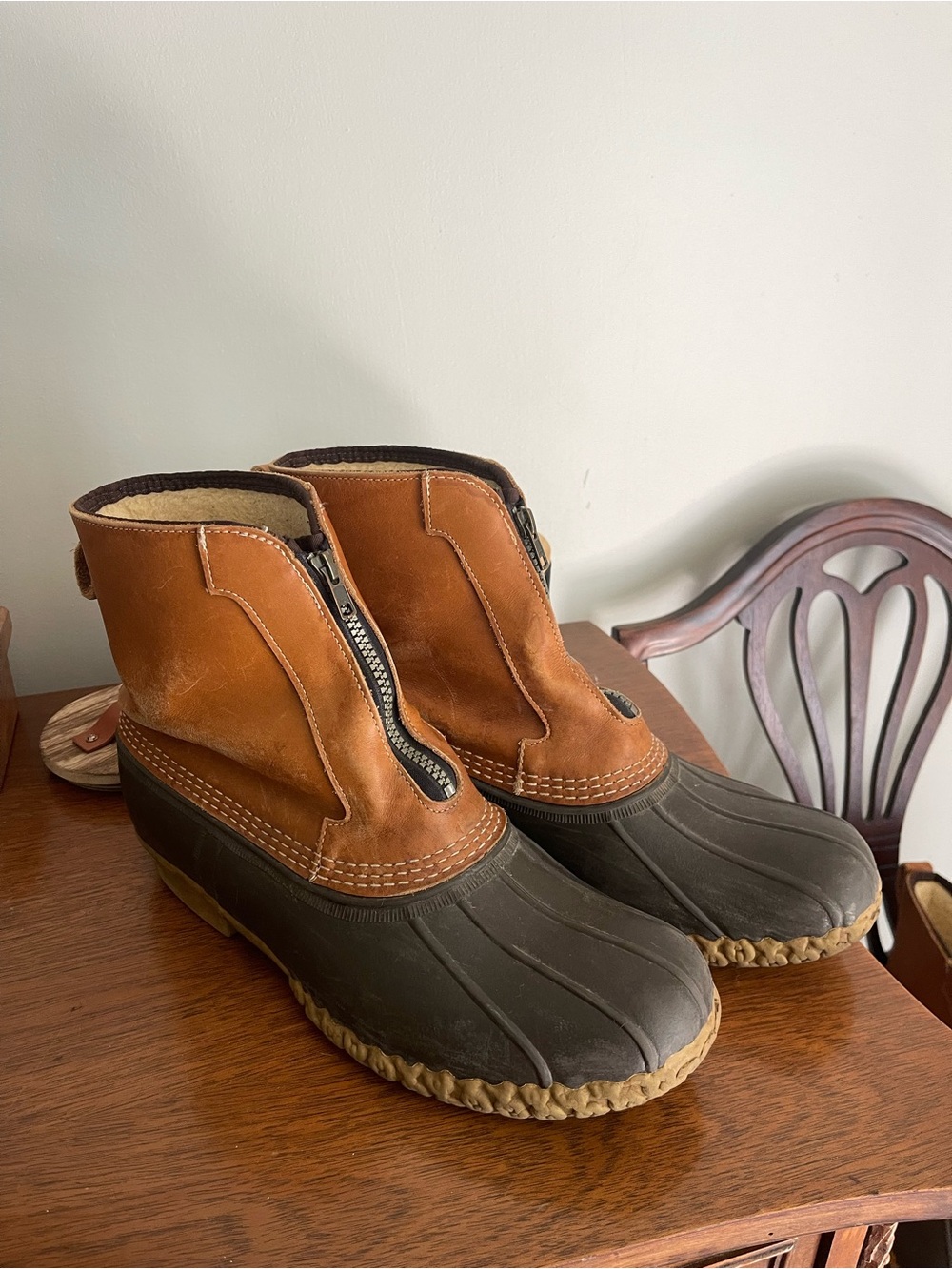 L.L. Bean Brown Insulated Duck Boots with Front Zipper